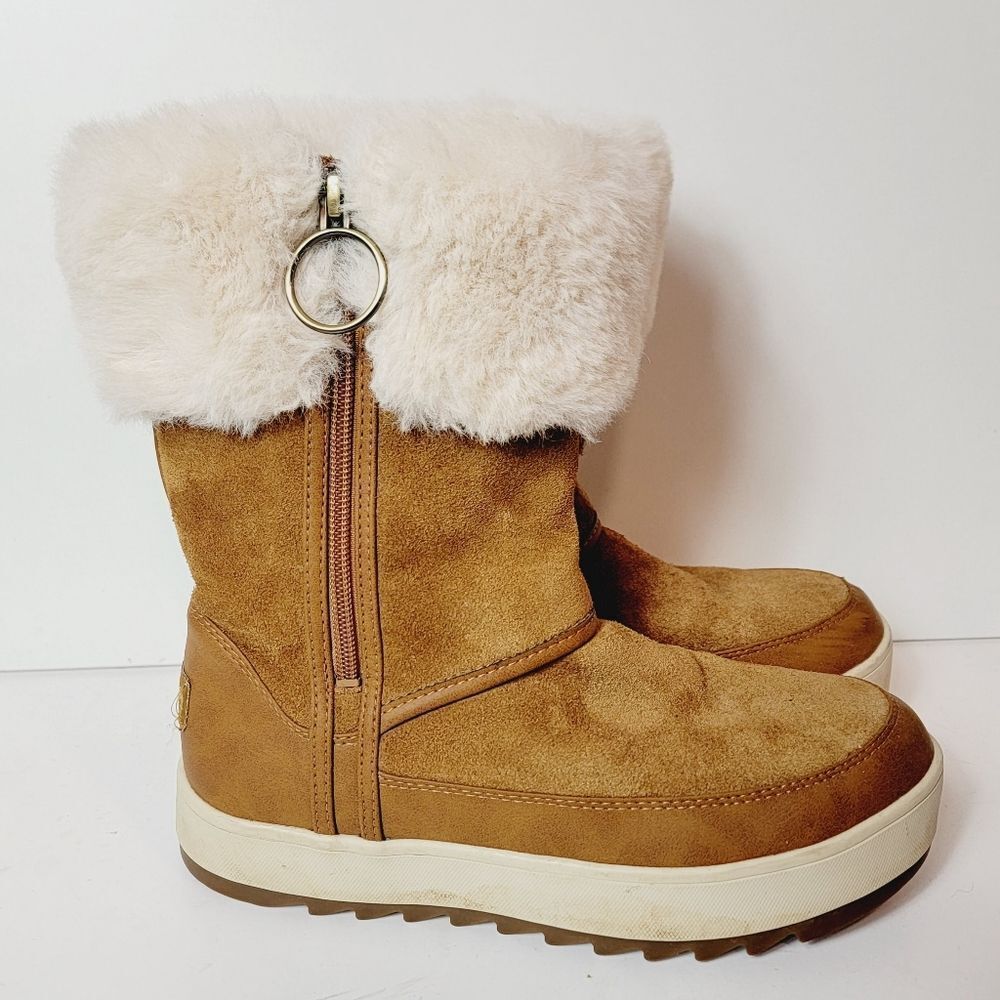 Koolaburra UGG Tynlee Chestnut Brown Suede Fur Boots Faux Fur Size 6